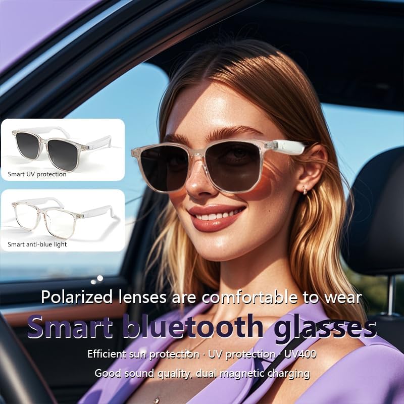 Bluetooth Sunglasses, Smart Bluetooth Glasses for Women,Voice Control,Open Ear Style, Listen Music and Calls (lear Lens with Pink Frame1)