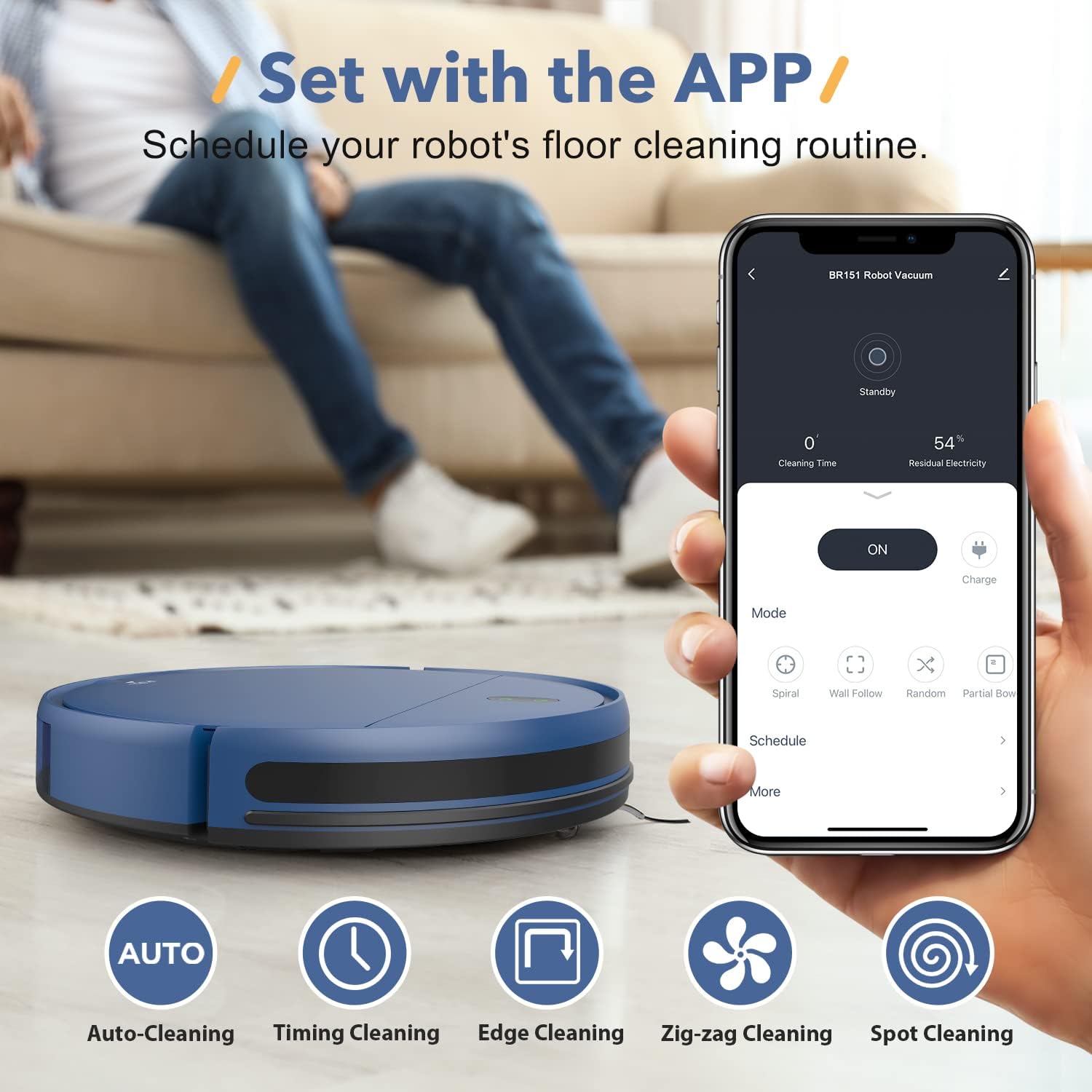 Robot Vacuum and Mop Combo, 2 in 1 Robotic Vacuum Cleaner, with WiFi/App/Voice, Schedule Settings, Self-Charging, Ideal for Hard Floor, Pet Hair and Low Pile Carpet