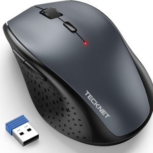 TECKNET Wireless Mouse, 2.4G USB Computer Mouse with 6-Level Adjustable 4800 DPI, 30 Months Battery, Ergonomic Grips, 6 Buttons Portable for PC, Chromebook, Mac – Grey