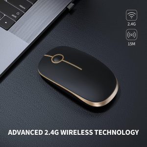 Vssoplor Wireless Mouse, 2.4G Slim Portable Computer Mouse with Nano Receiver Quiet Silent Optical Laptop Mouse for Notebook, PC, Laptop, Computer-Black and Gold